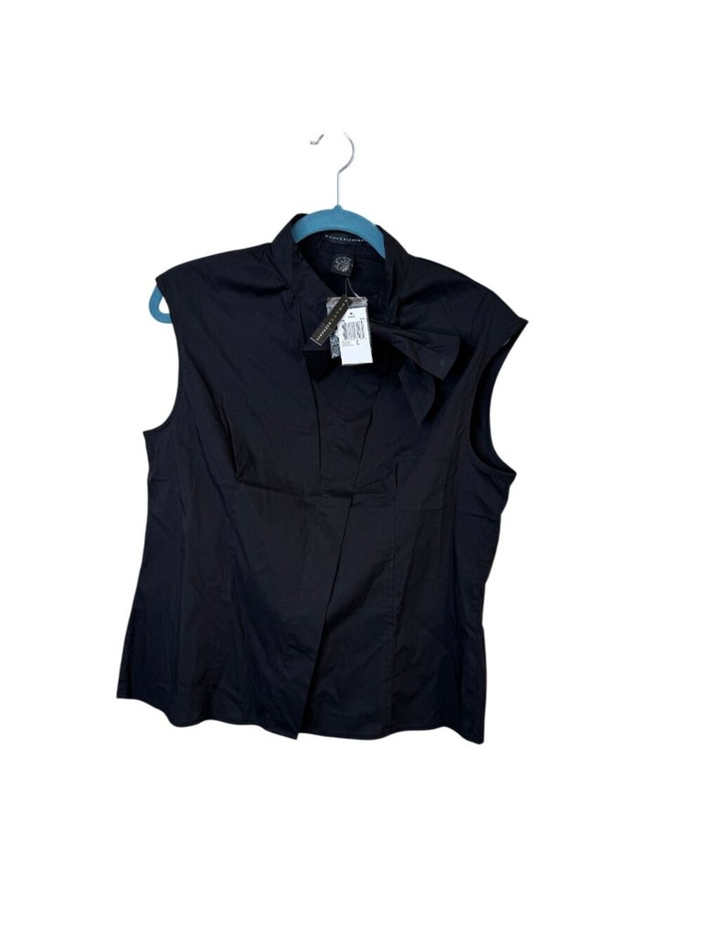 Grace Elements Womens 12 Black Sleeveless Bow Tie Blouse Cotton Blend NWT